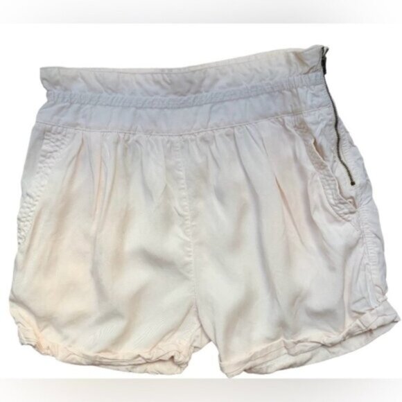 Aritzia Wilfred Women's Shorts Crepe Paperbag Ruched Elastic Waist Pale pink 2 - Picture 2 of 16